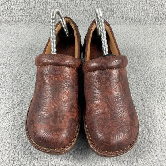 BOC BORN O Concept Womens 8.5 W Clogs Tooled Leather Floral Prints Shoes Brown - Picture 4 of 15